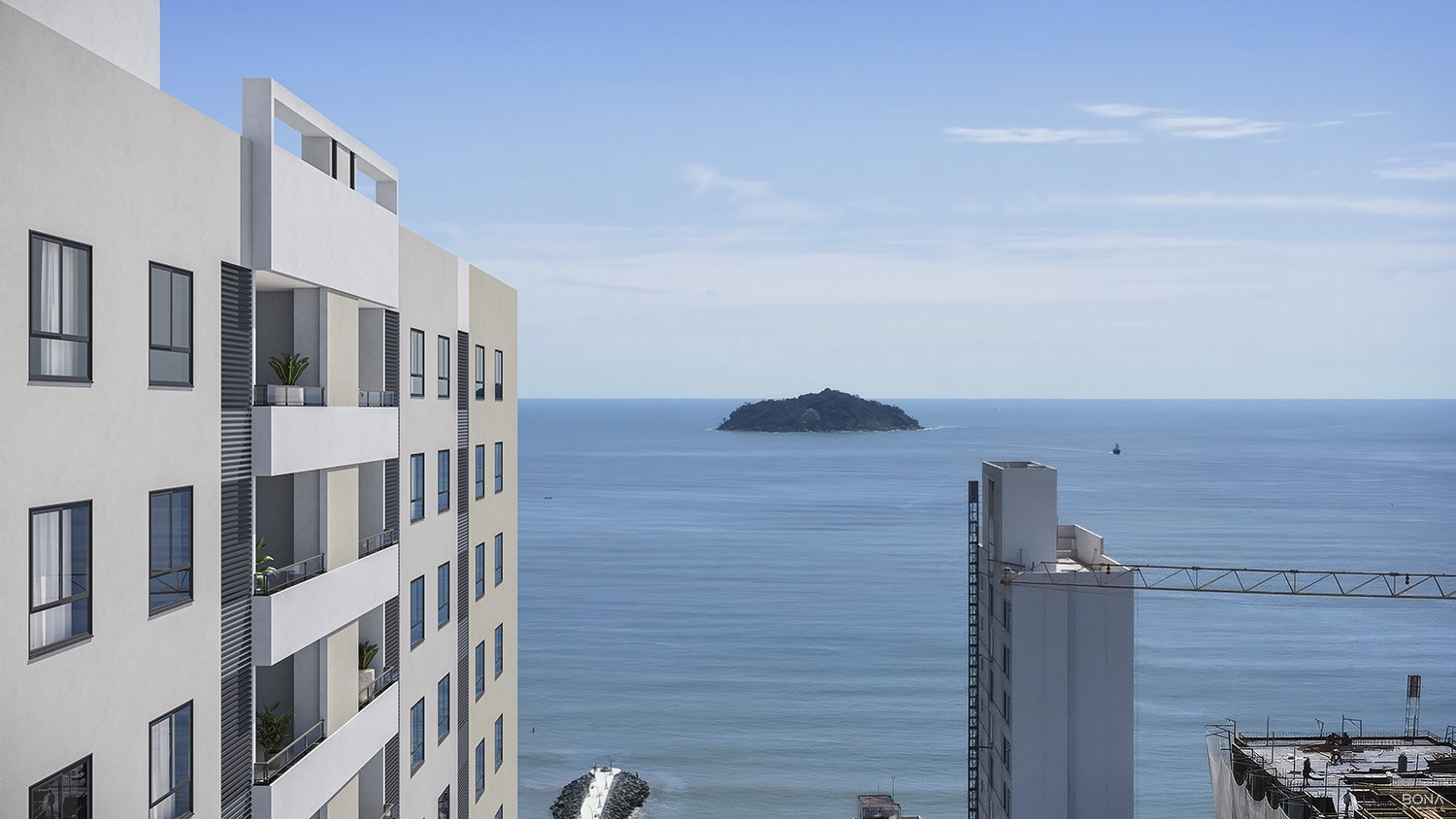 Vista do mar e da Ilha Feia a partir do empreendimento